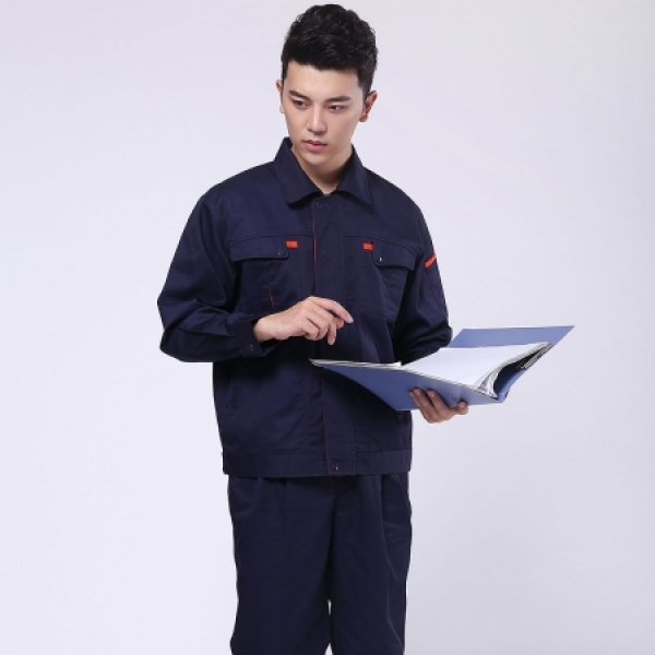 深蓝配桔红工作服AC069