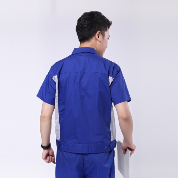 艳蓝配浅灰夏季工作服AD081