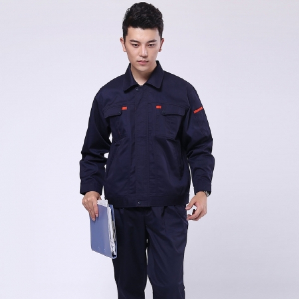 深蓝配桔红工作服AC069