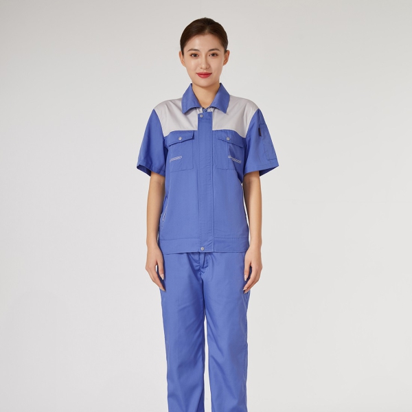 紫蓝拼浅灰色工作服AD2203-2