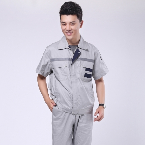 灰色拼藏青夏季工作服AD089