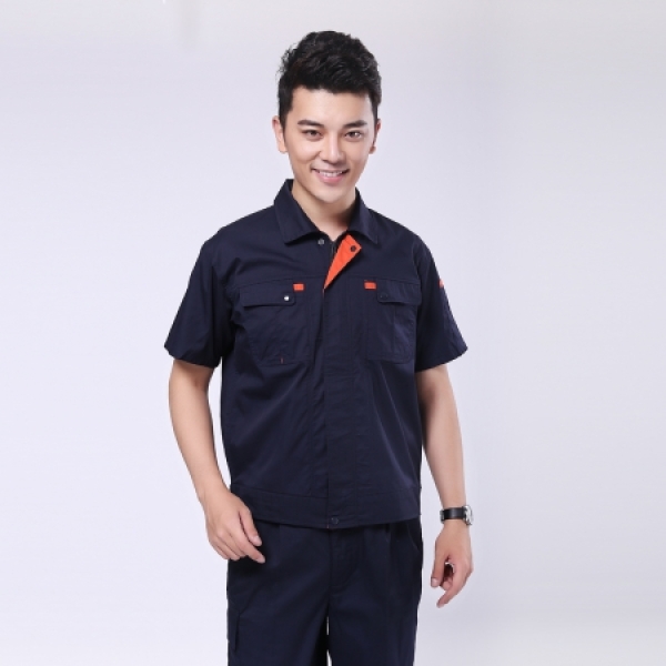 深蓝配桔红夏季工作服AD069