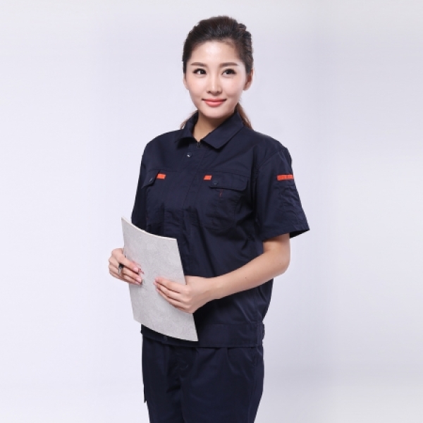 深蓝配桔红夏季工作服AD069