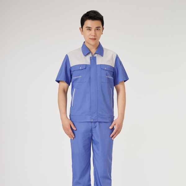 紫蓝拼浅灰色工作服AD2203-2